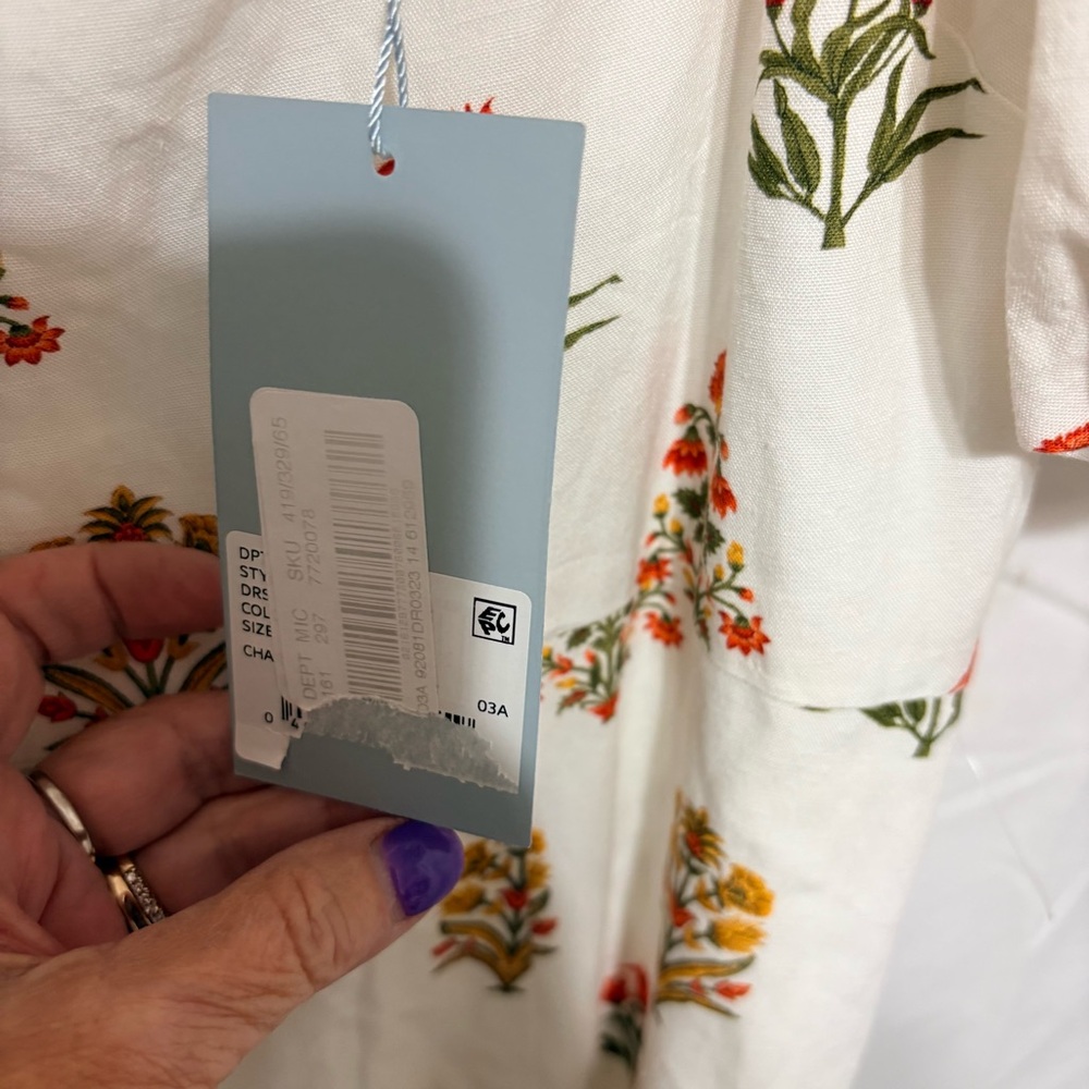 Antonio Melani Blockprint Iris Floral Cream Dress with red and yellow accents - Picture 5 of 11